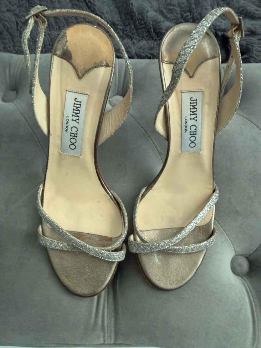 Jimmy Choo Gold Glitter Strappy High-Heel Sandals